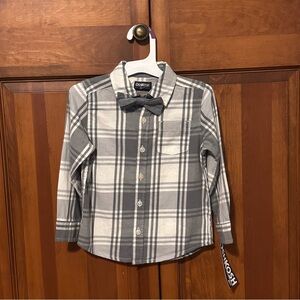 Oshkosh B’Gosh grey plaid long sleeve button-down with bowtie 3T NWT